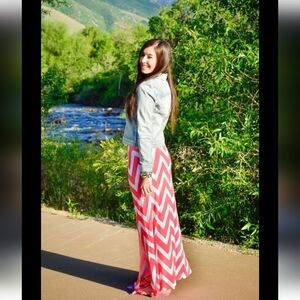 Coral Chevron Maxi Dress Long Skirt Vanity Resort Wear Beach Vacation Summer